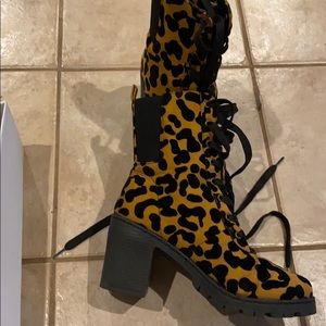 Leopard print lace up boots